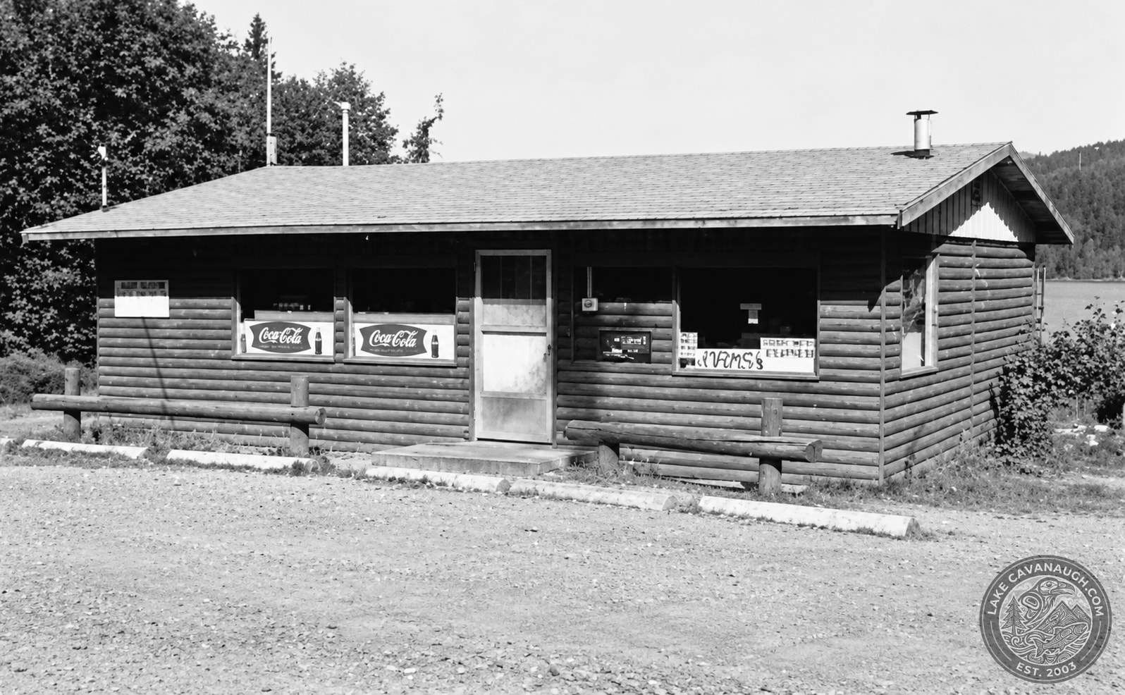 Wooden storefront of Mountain Market at the southeast end of Lake Cavanaugh