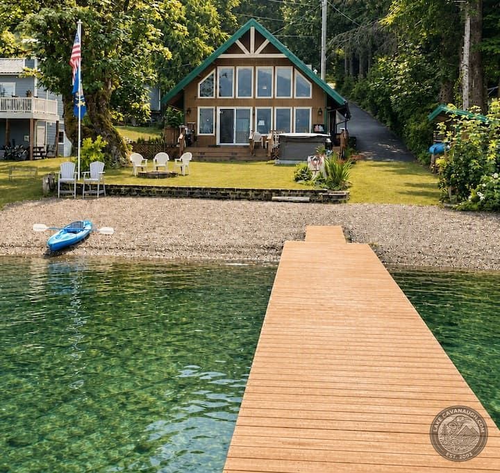 Private Dock Leading to Stinson Lake House and Beach on Lake Cavanaugh